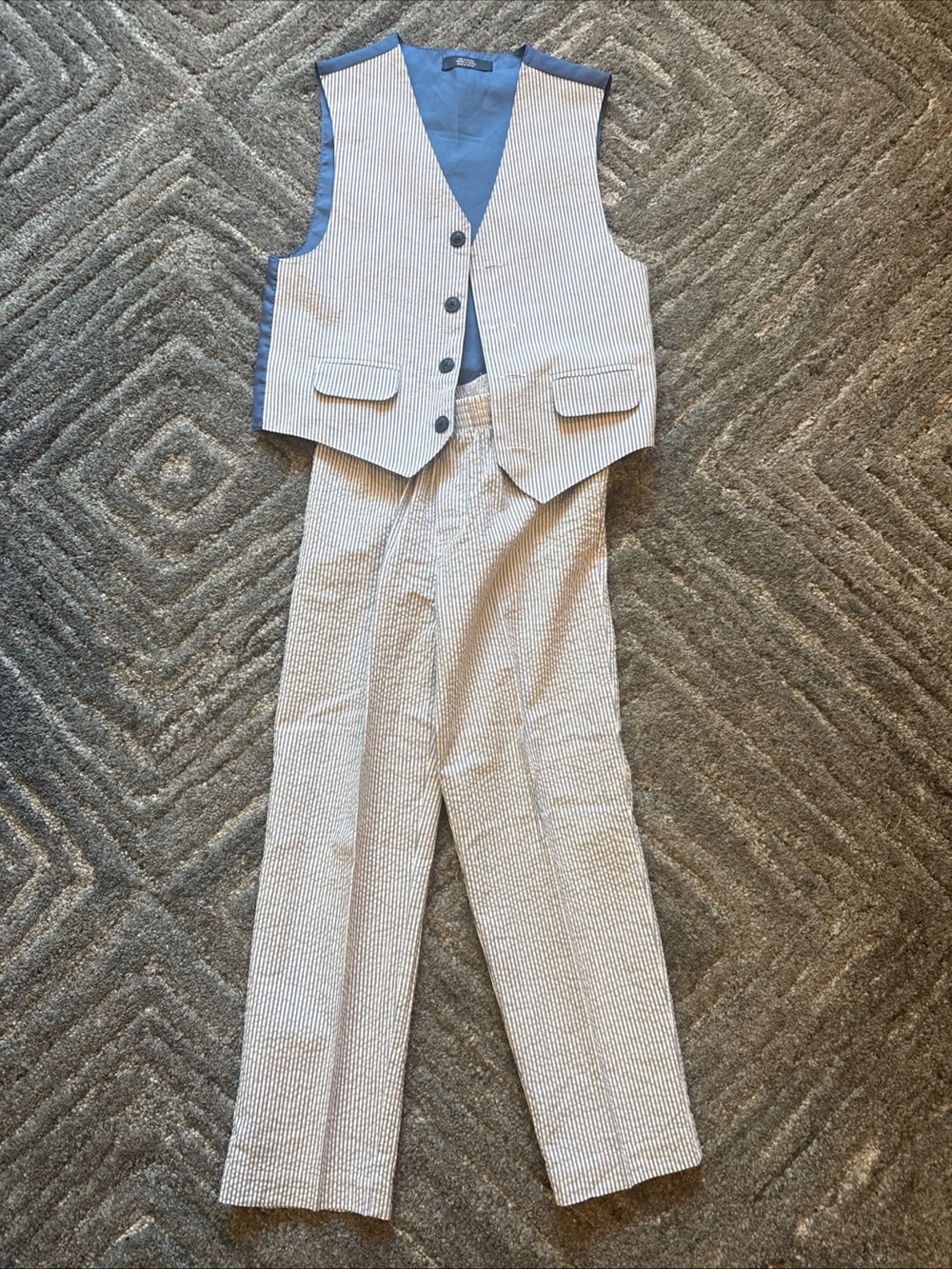 Nautica Two-Piece Set Vest And Pants Suit Seersucker Size 7